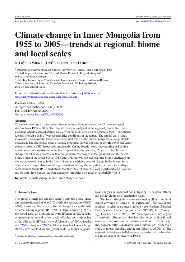 (PDF) Climate change in Inner Mongolia from 1955 to 2005—trends at ...