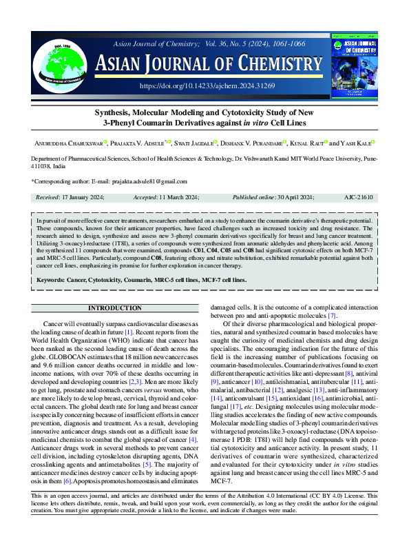 (PDF) Synthesis, Molecular Modeling and Cytotoxicity Study of New 3 ...
