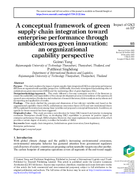 (PDF) A conceptual framework of green supply chain integration toward ...