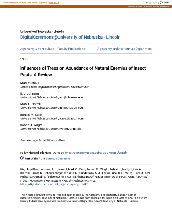 (PDF) Influences of trees on abundance of natural enemies of insect ...