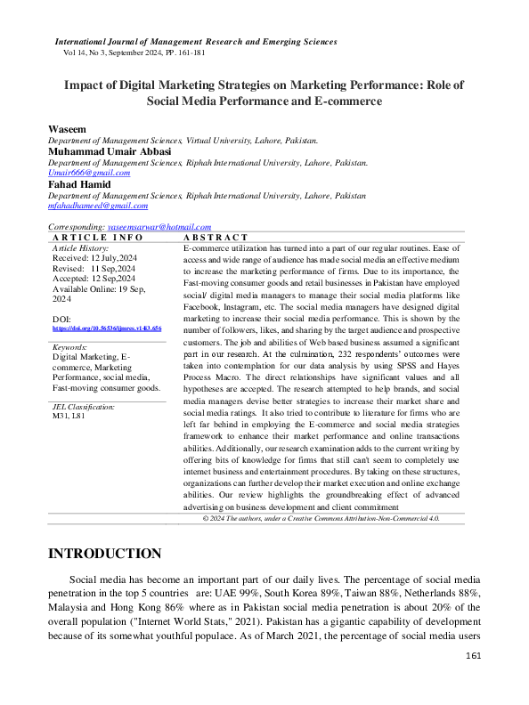 (PDF) Impact of Digital Marketing Strategies on Marketing Performance ...
