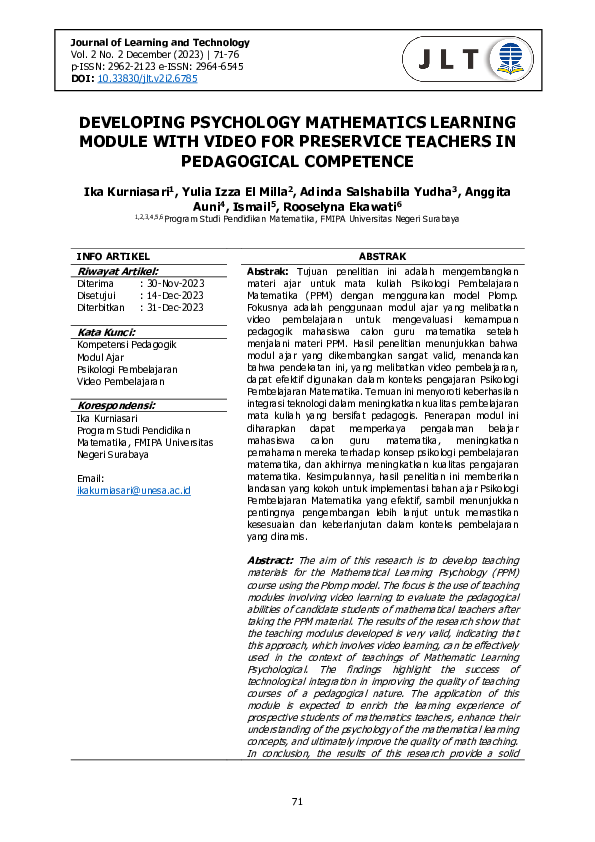 (PDF) Developing Psychology Mathematics Learning Module with Video for ...