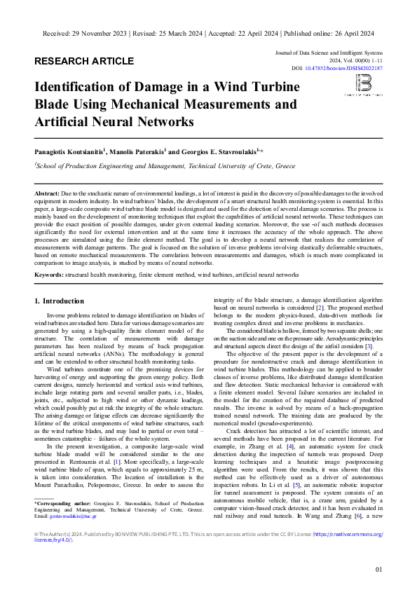 (PDF) Identification of Damage in a Wind Turbine Blade Using Mechanical ...