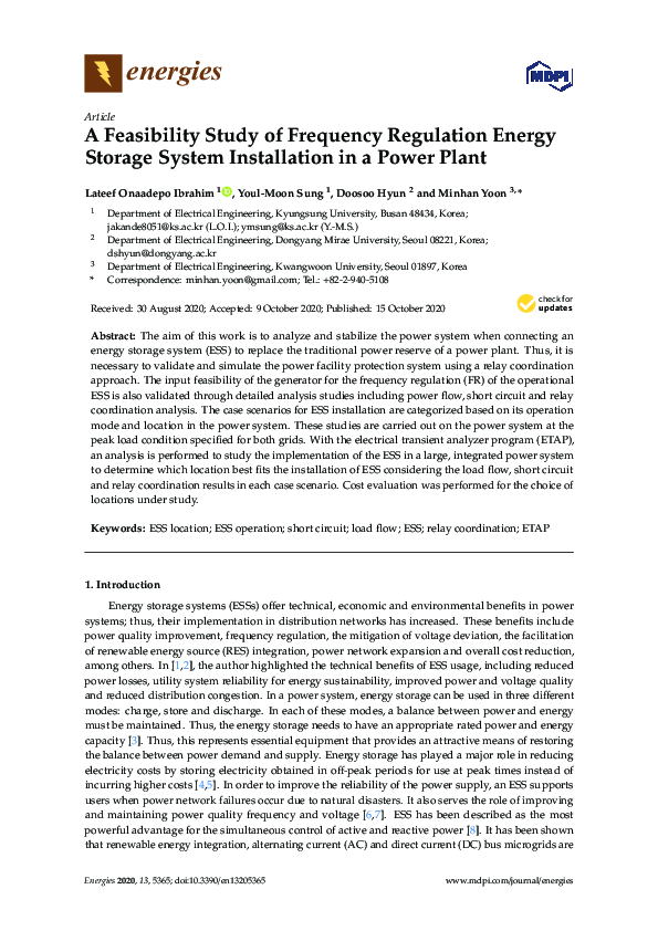 (PDF) A Feasibility Study of Frequency Regulation Energy Storage System ...