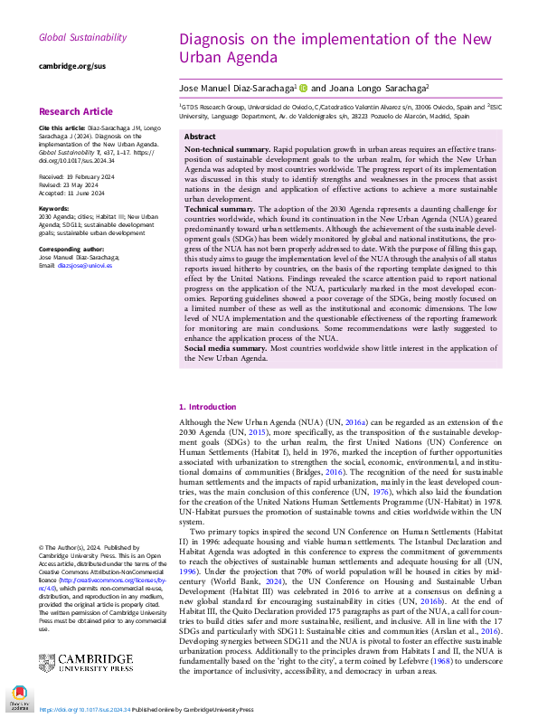 (PDF) Diagnosis on the implementation of the New Urban Agenda