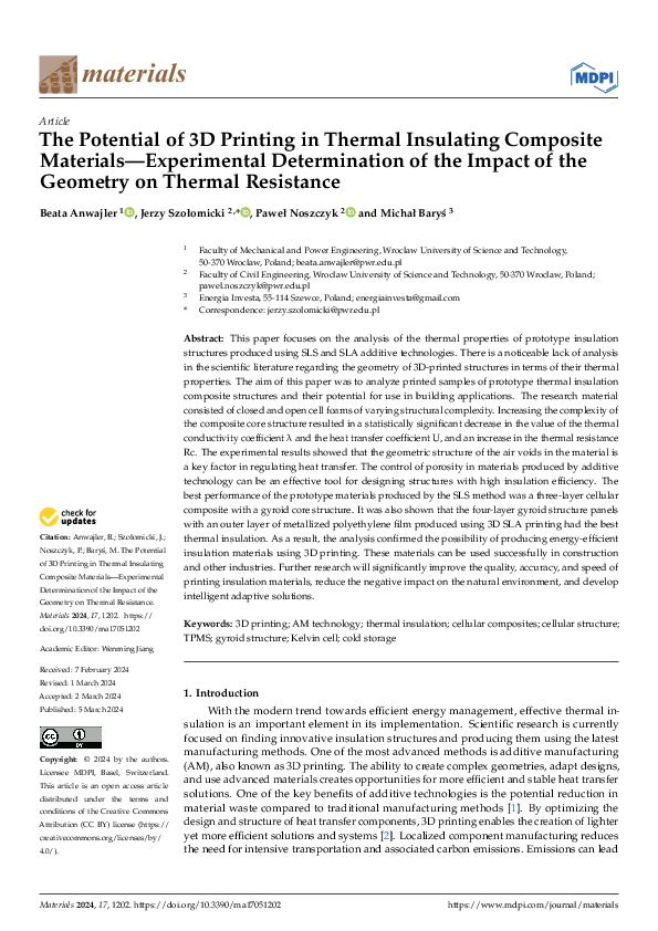 (PDF) The Potential of 3D Printing in Thermal Insulating Composite ...