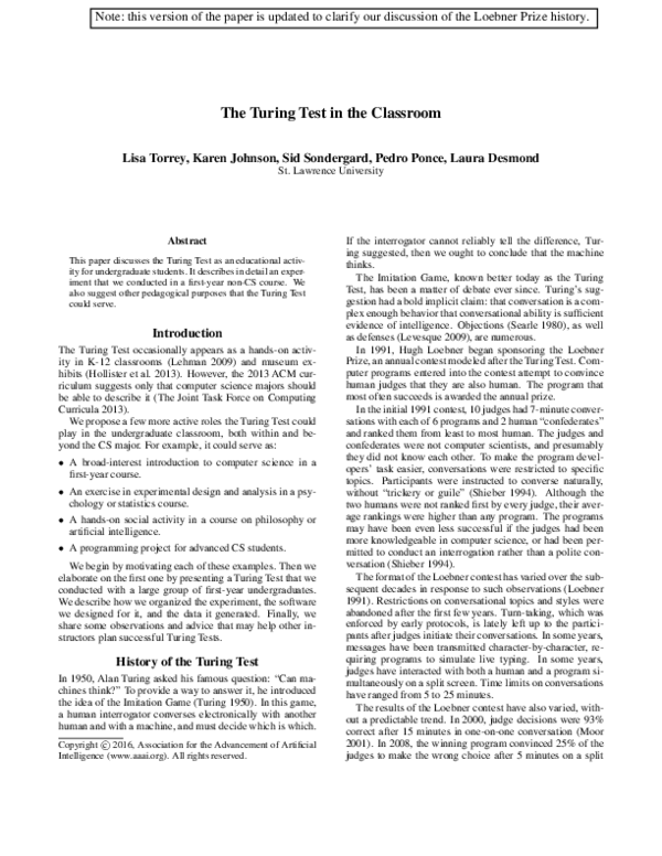 (PDF) The Turing Test in the Classroom
