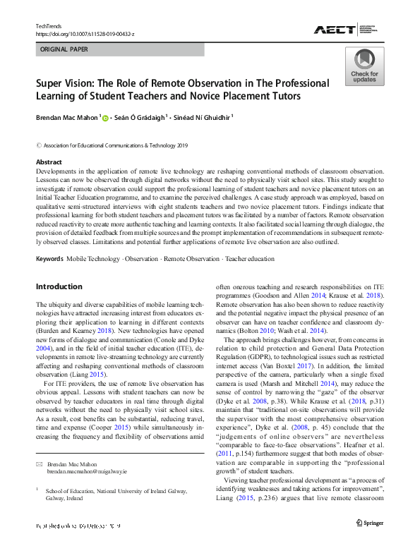 (PDF) Super Vision: The Role of Remote Observation in The Professional ...