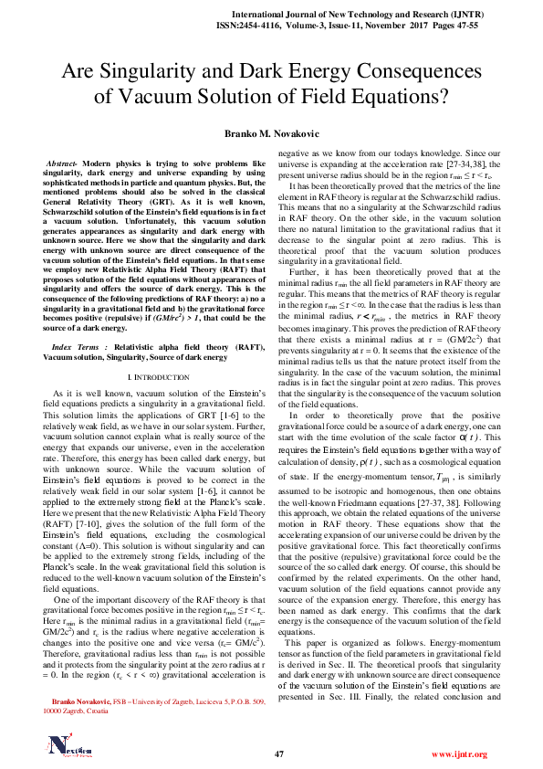 (PDF) Are Singularity and Dark Energy Consequences of Vacuum Solution ...