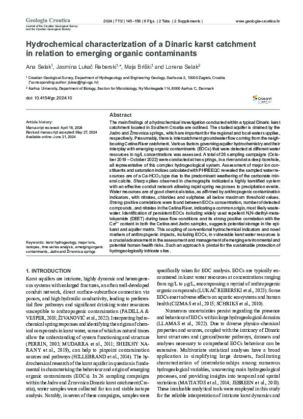 (PDF) Hydrochemical characterization of a Dinaric karst catchment in ...