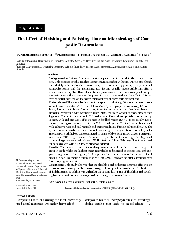 (PDF) The Effect of Finishing and Polishing Time on Microleakage of ...