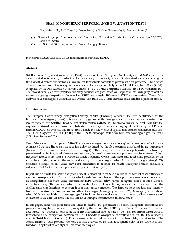 (PDF) SBAS ionospheric performance evaluation tests