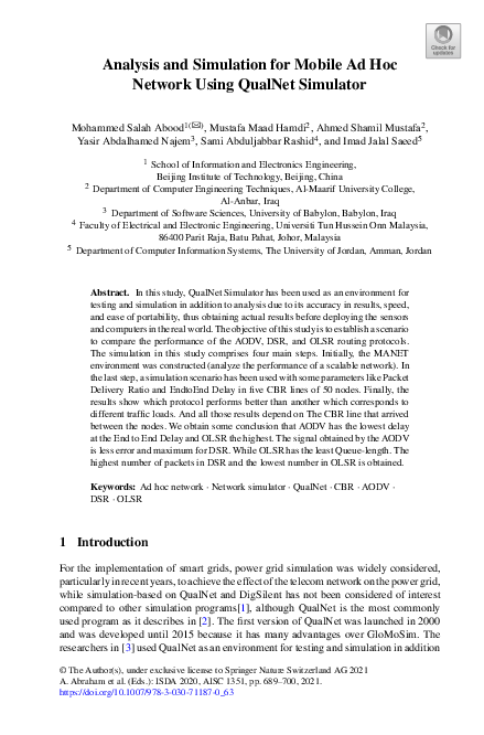 (PDF) Analysis and Simulation for Mobile Ad Hoc Network Using QualNet ...