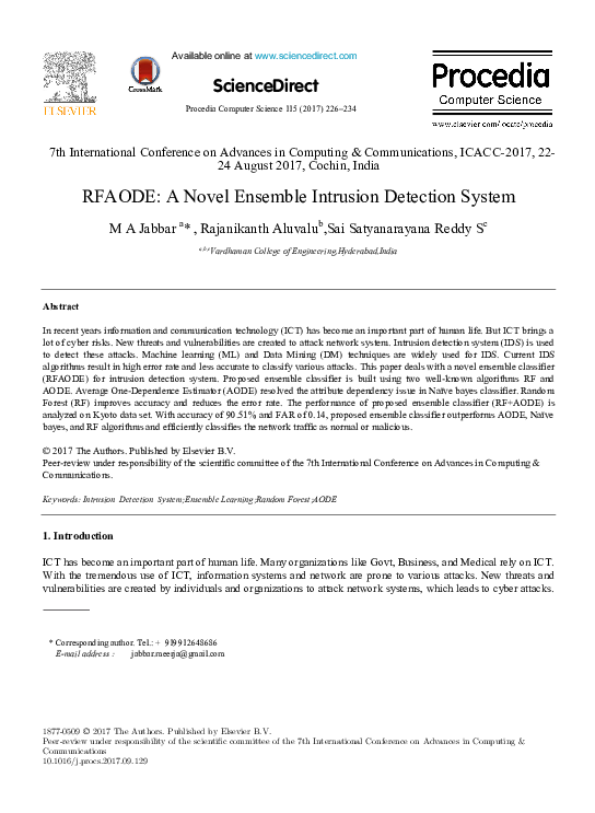 (PDF) RFAODE: A Novel Ensemble Intrusion Detection System