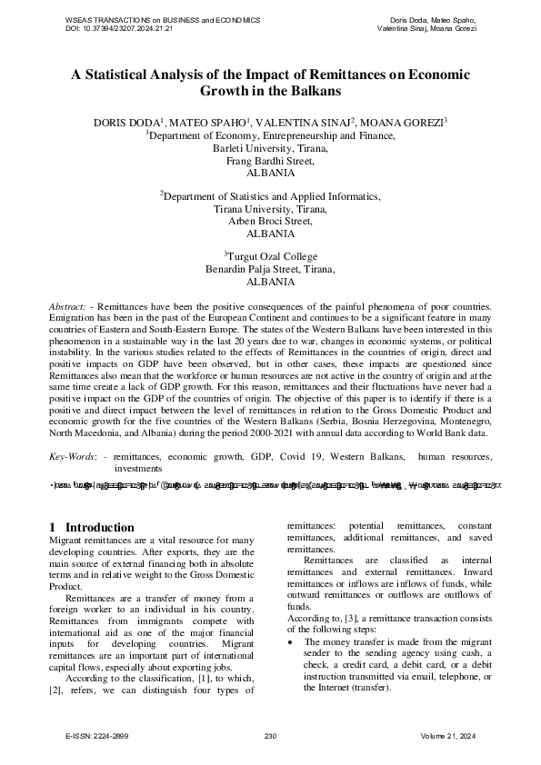 (PDF) A Statistical Analysis of the Impact of Remittances on Economic ...