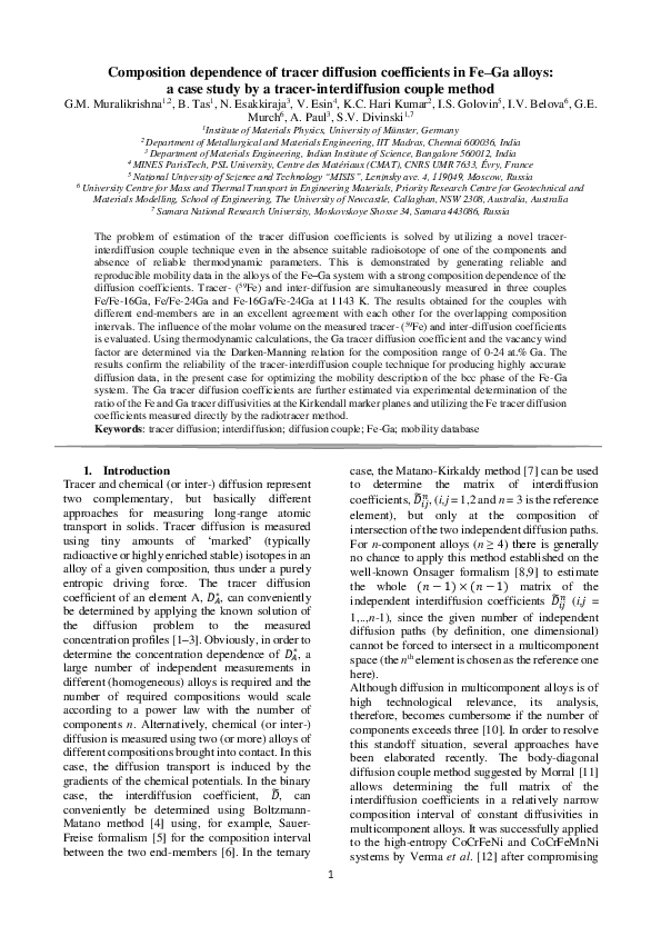 (PDF) Composition dependence of tracer diffusion coefficients in Fe–Ga ...