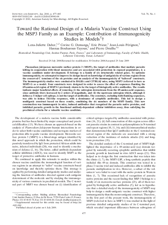 (PDF) Toward the Rational Design of a Malaria Vaccine Construct Using ...