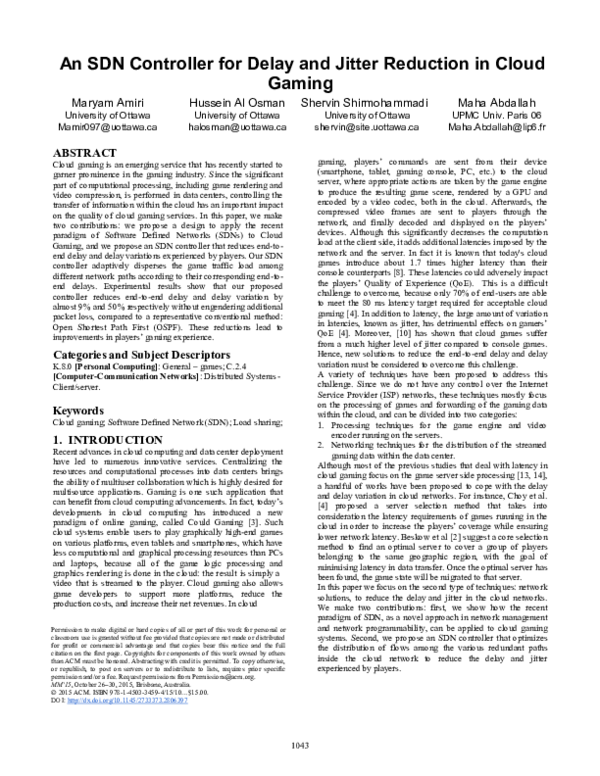 (PDF) An SDN Controller for Delay and Jitter Reduction in Cloud Gaming