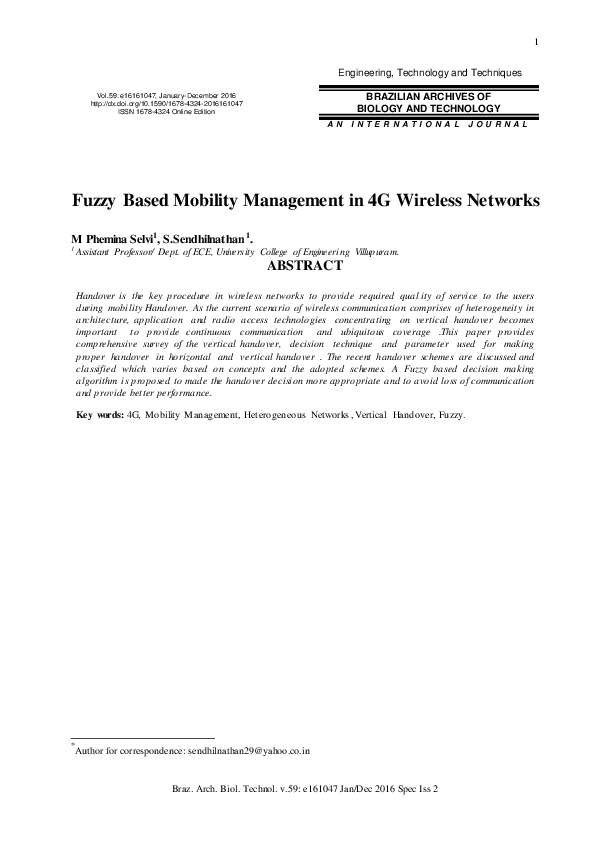(PDF) Fuzzy Based Mobility Management in 4G Wireless Networks
