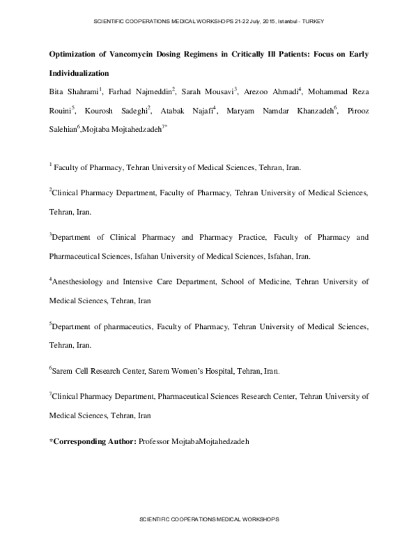 (PDF) Optimization of Vancomycin Dosing Regimens in Critically Ill ...