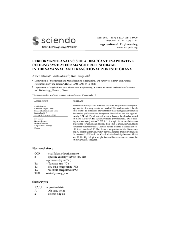 (PDF) Performance Analysis of a Desiccant Evaporative Cooling System ...