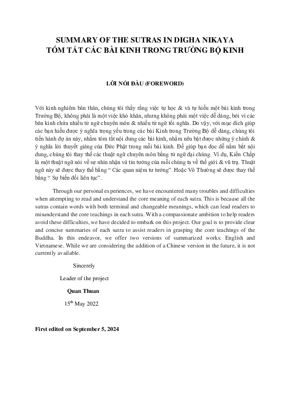 (PDF) SUMMARY OF THE SUTRAS IN DIGHA NIKAYA (TÓM TẮT CÁC BÀI KINH TRONG ...