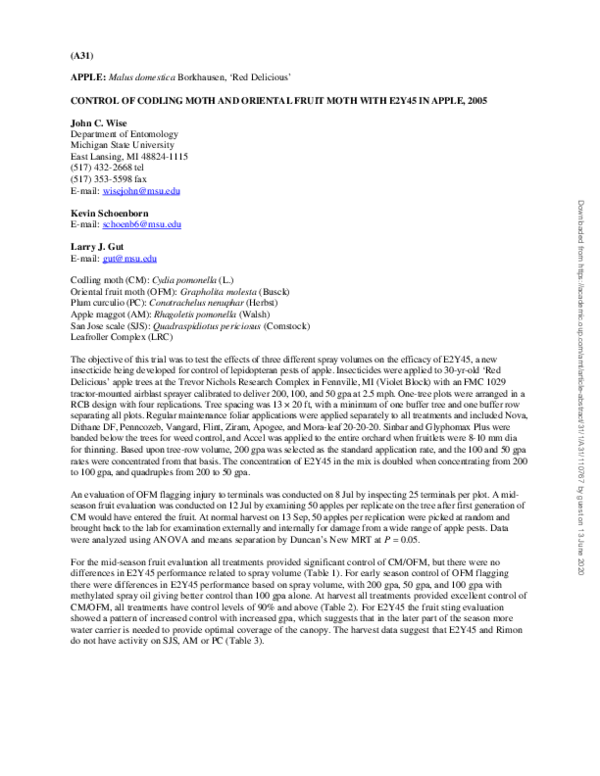 (PDF) Control of Codling Moth and Oriental Fruit Moth with E2Y45 in ...