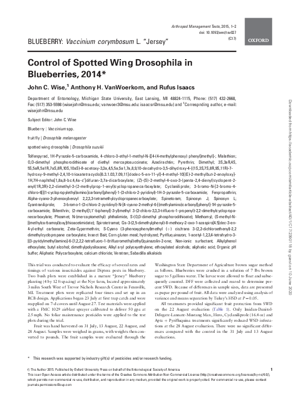(PDF) Control of Spotted Wing Drosophila in Blueberries, 2014: Table 1