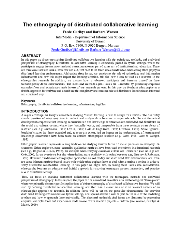 (PDF) The ethnography of distributed collaborative learning