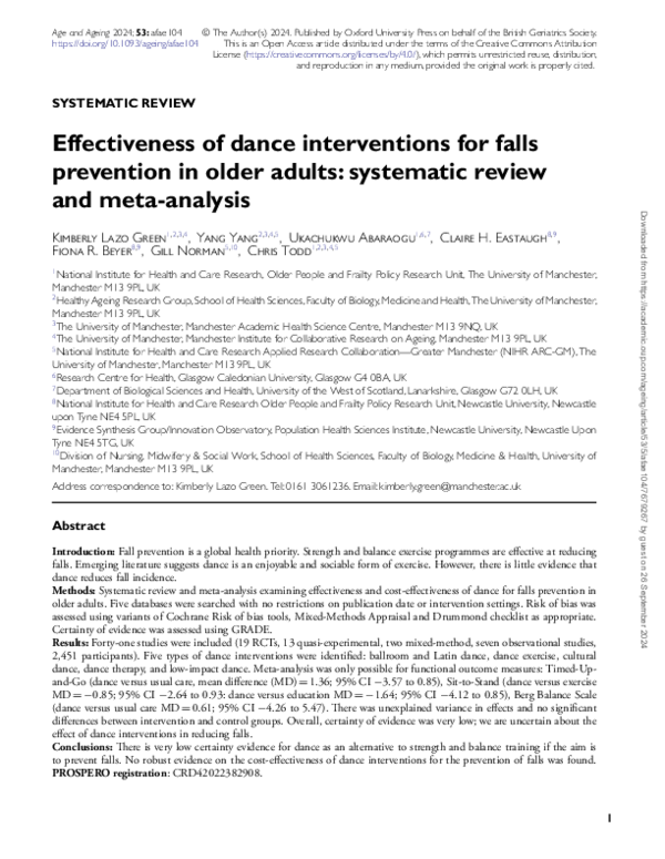 (PDF) Effectiveness of dance interventions for falls prevention in ...