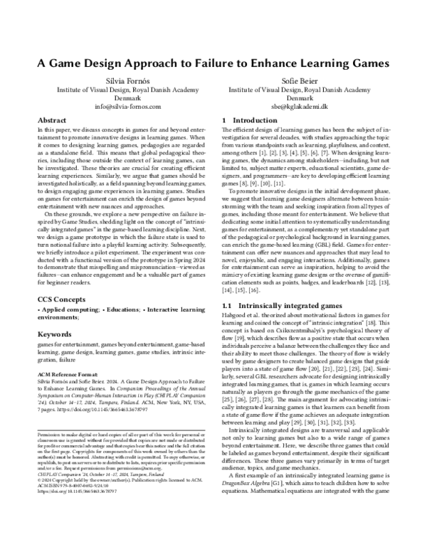 (PDF) A Game Design Approach to Failure to Enhance Learning Games