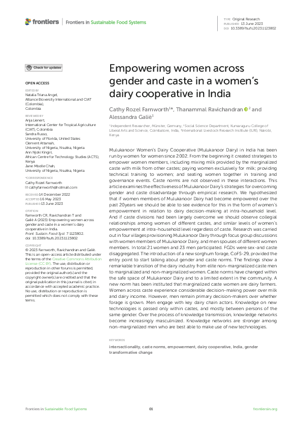 (PDF) Empowering women across gender and caste in a women’s dairy ...