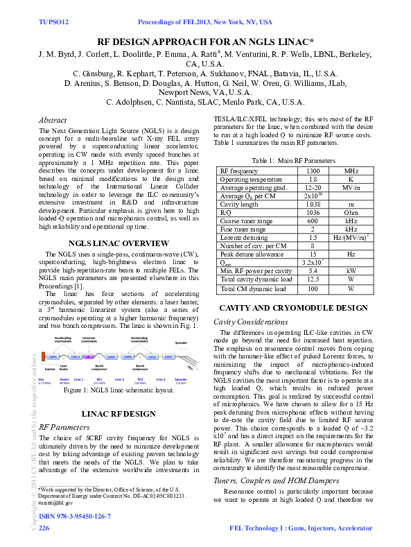 (PDF) RF Design Approach for an NGLS Linac