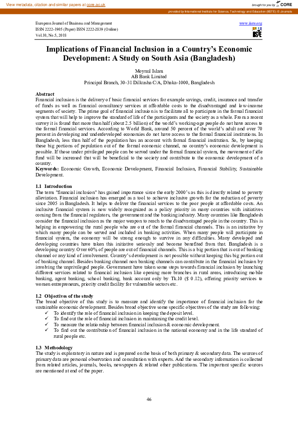 (PDF) Implications of Financial Inclusion in a Country’s Economic ...