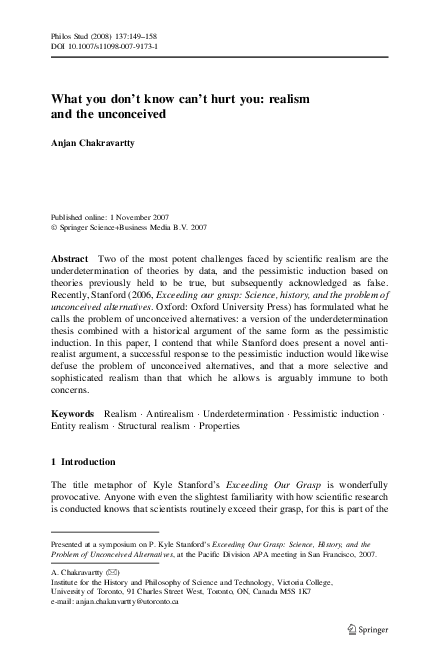 (PDF) What you don’t know can’t hurt you: realism and the unconceived