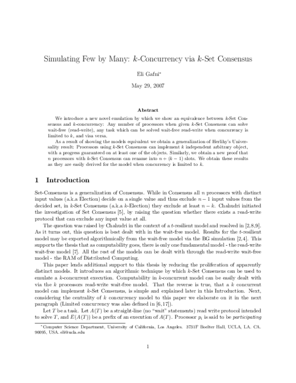 (PDF) Simulating Few by Many: k-Concurrency via k-Set Consensus