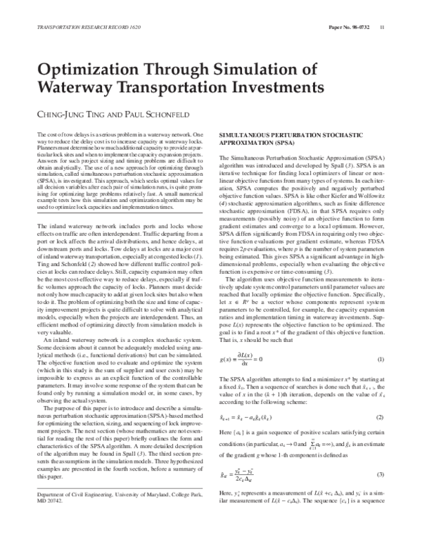 (PDF) Optimization Through Simulation of Waterway Transportation ...