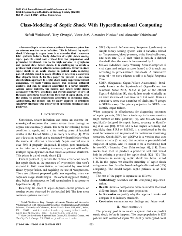 (PDF) Class-Modeling of Septic Shock With Hyperdimensional Computing