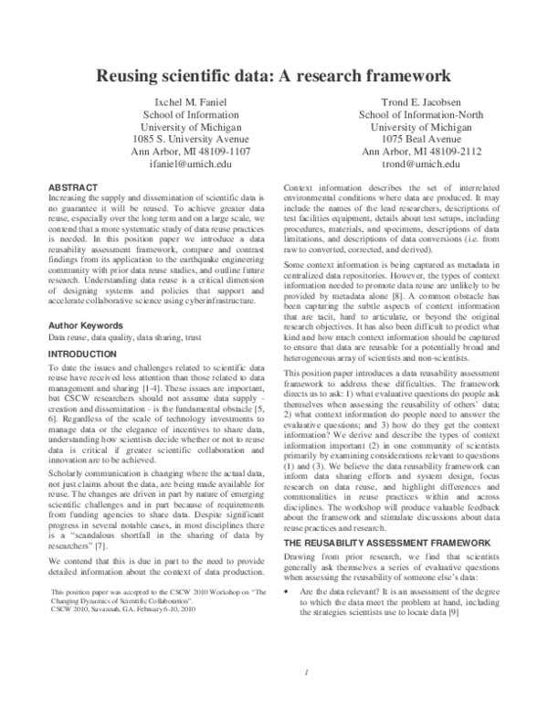 (PDF) Reusing scientific data: A research framework