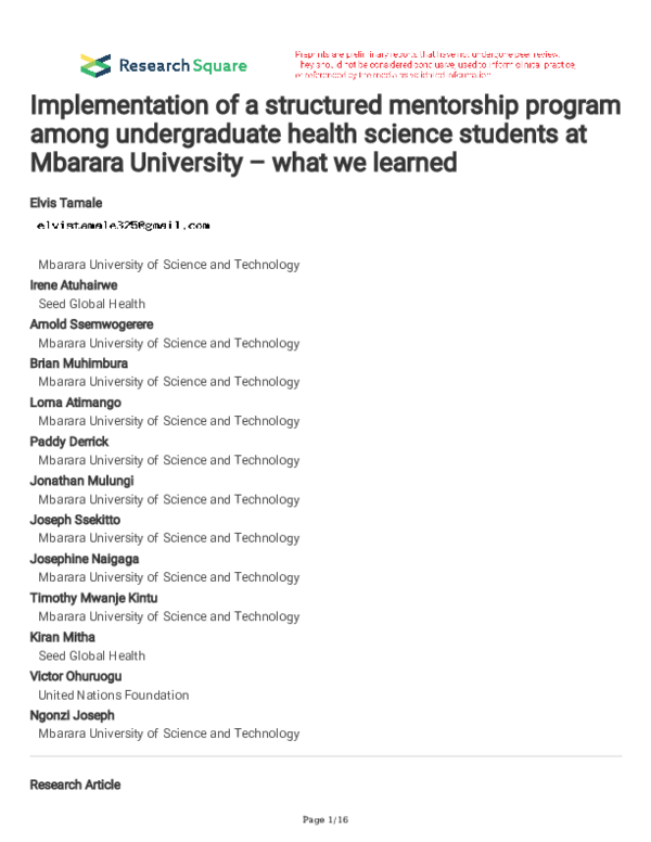 (PDF) Implementation of a structured mentorship program among ...