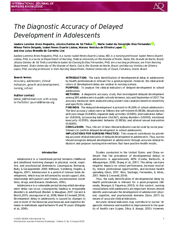 (PDF) The Diagnostic Accuracy of Delayed Development in Adolescents
