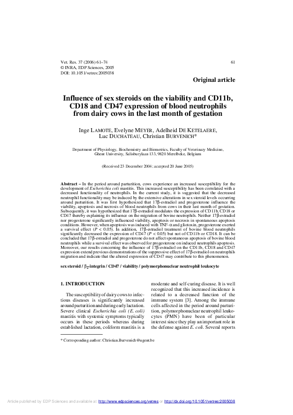 (PDF) Influence of sex steroids on the viability and CD11b, CD18 and ...