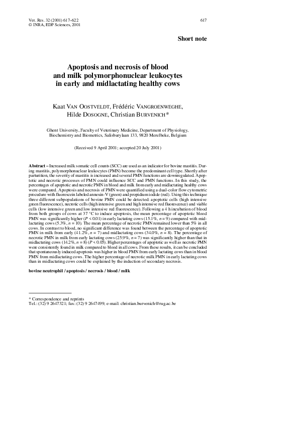 (PDF) Apoptosis and necrosis of blood and milk polymorphonuclear ...