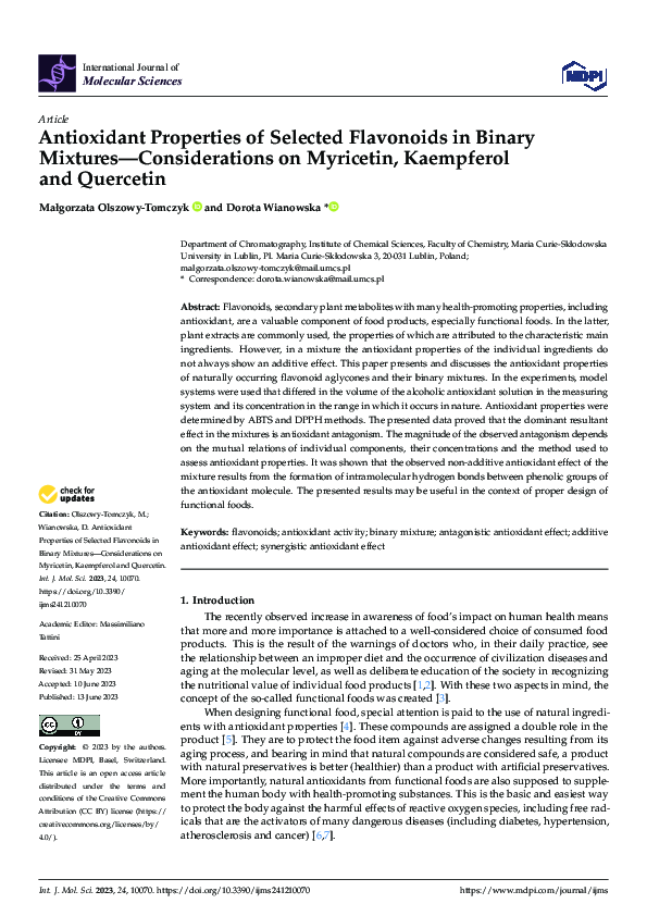(PDF) Antioxidant Properties of Selected Flavonoids in Binary Mixtures ...