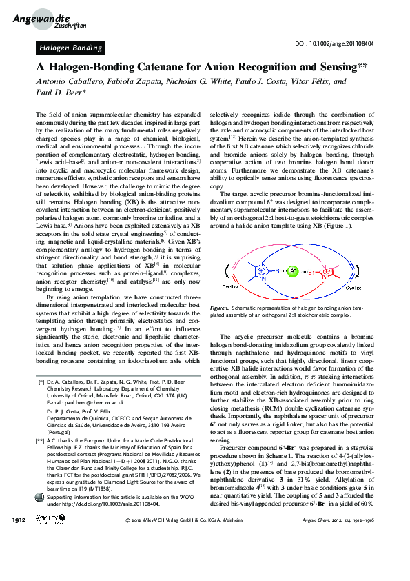 (PDF) A Halogen-Bonding Catenane for Anion Recognition and Sensing