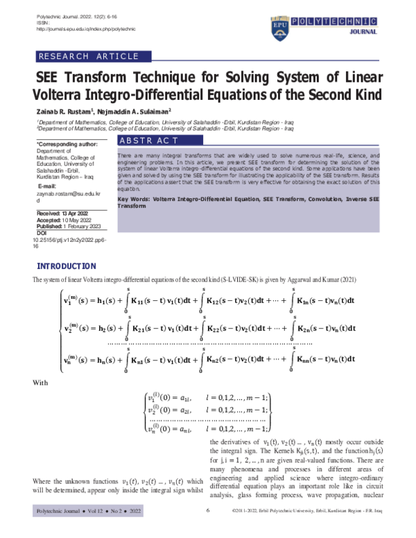 (PDF) SEE Transform Technique for Solving System of Linear Volterra ...