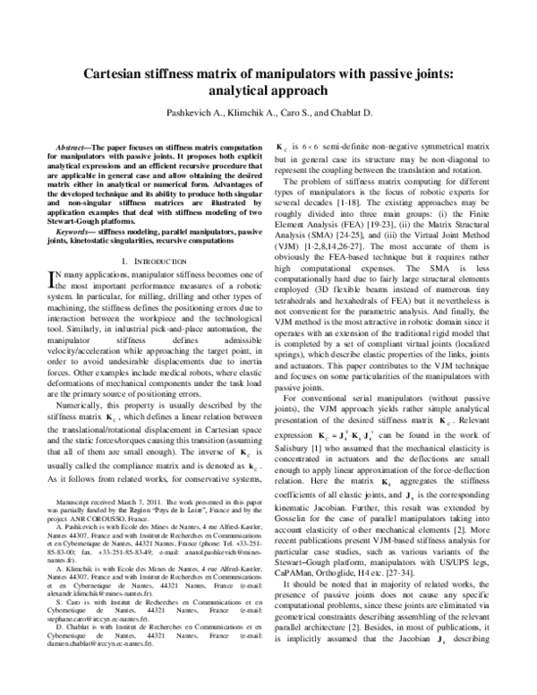 (PDF) Cartesian stiffness matrix of manipulators with passive joints ...