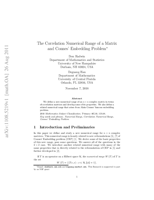 (PDF) The Correlation Numerical Range of a Matrix and Connes' Embedding ...