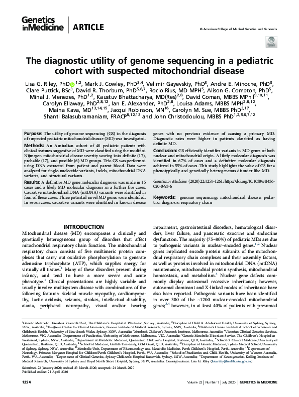 (PDF) The diagnostic utility of genome sequencing in a pediatric cohort ...