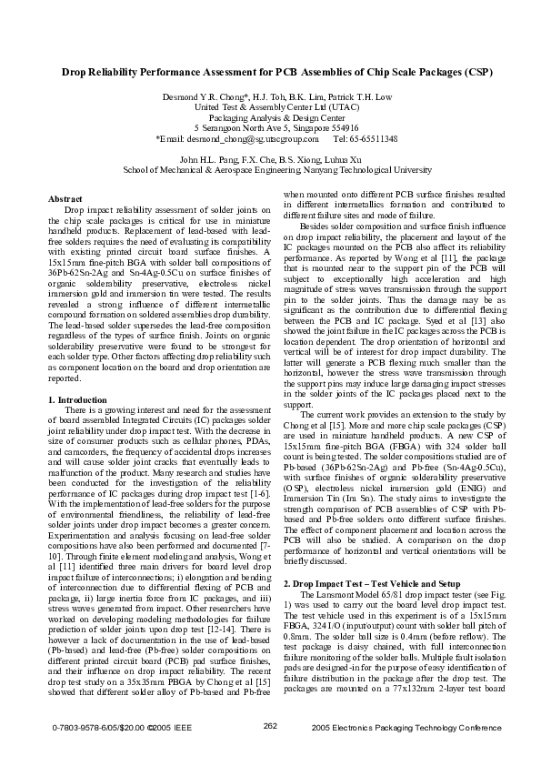 (PDF) Drop Reliability Performance Assessment for PCB Assemblies of ...